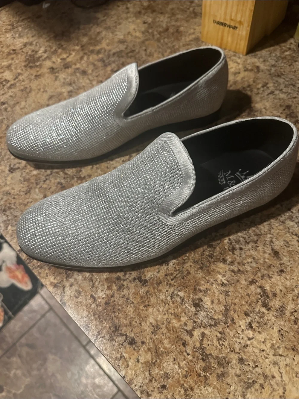 Men's Silver Crystal Embellished Slip-On Loafers